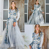 Moroccan caftan Sky Blue Evening Dresses 3D F lowers Arabic Muslim Special Occasion Dress Evening Party Gowns